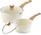 SENSARTE 2.0 & 3.0 Quart Ceramic Sauce Pan Sets with Lid, Cooking Pots Set, Nonstick Saucepan Set with Pour Spout, Small Kitchen Pot, Non toxic Saucepot, Induction Comptable, PFOA PTFE PFAS Free