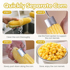 Easy Clean Corn Cob Peeler, 2025 New Corn On The Cob Stripper Tool with Long Handle, Stainless Steel Corn Cutter for Corn Cob With Corn Holder (Green-3 pcs)