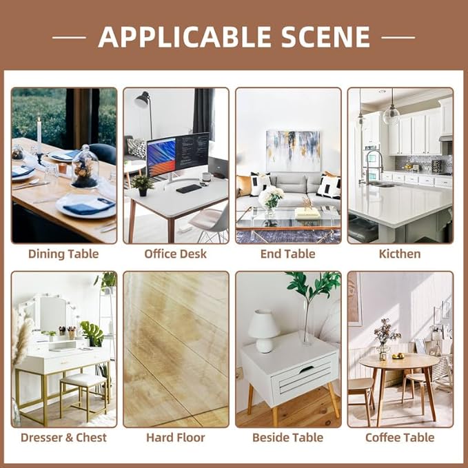 Warmstar Clear Table Cover Protector 38 x 66 Inch,1.5mm Thick Plastic Table Cover Rectangle,PVC Clear Table Protector,Desk Protector Mat for Kitchen, Dresser, Writing Desk，Dining Room Table