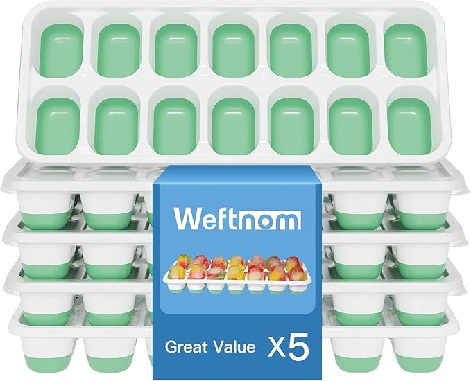 Ice Cube Tray, Ice Cube Trays for Freezer 5 Pack with Lids, Ice Tray Easy-Release, Ice Trays for Freezer Stackable, Silicone Ice Cube Tray for Drinks, Coffee - BPA-Free and Odor-Free