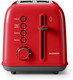 BUYDEEM DT620 2-Slice Toaster, Extra Wide Slots, Retro Stainless Steel with High Lift Lever, Bagel and Muffin Function, Removal Crumb Tray, 7-Shade Settings,Red