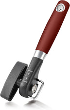 Beneno Can Opener, Manual Side Safe Cut Can Opener Smooth Edge with Durable Sharp Blade, Effort-Saving Knob & Comfortable Non-slip Handle, Red