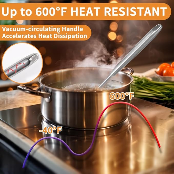 Deep Stainless Steel 13.7 Inches Newness Soup Ladle,[Rustproof, Heat Resistance, Integral Forming]Resilient 304 Stainless Steel Soup Spoon with Vacuum Ergonomic Round Handle, Cooking Spoon for Kitchen