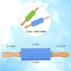 Mini Silicone Rolling Pin for Kids, Non-stick Surface Wood Handle, 9 Inch 16 Pack