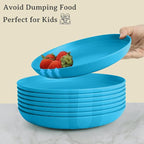 Wrova Wheat Straw Plates 10 Inch - Unbreakable Dinner Plate Set of 8 - Dishwasher & Microwave Safe Plastic Plates Reusable - Lightweight Deep Plate for Kitchen,Outdoor,Dorm (Blue)