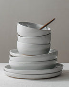 Famiware Milkyway Dinnerware Sets, 24 Piece Dish Set, Plates and Bowls Sets for 8, Light Gray