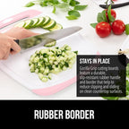 GORILLA GRIP BPA-Free Reversible Kitchen Cutting Board Set of 3, US Designed, Nonporous, Juice Grooves Catch Liquid, Slip Resistant Border, Dishwasher Safe, Durable Large Food Chopping Boards, Pink