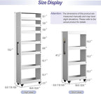 7-Tier Slim Storage Cart, Wooden Rolling Pantry Cabinet with Wheels, Narrow Shelf Organizer for Kitchen, Bakers Rack, Dining Room, Closet, Small Spaces Teak 73.2''H*9.8''W*19.6''D
