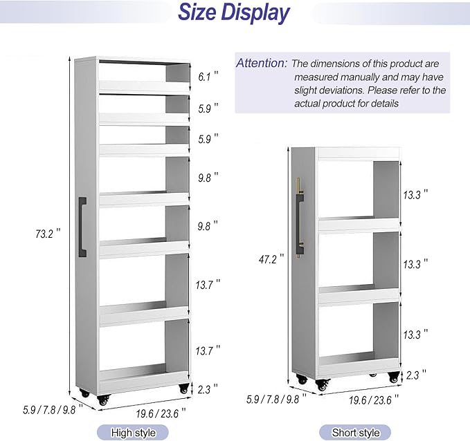 7-Tier Slim Storage Cart, Wooden Rolling Pantry Cabinet with Wheels, Narrow Shelf Organizer for Kitchen, Bakers Rack, Dining Room, Closet, Small Spaces Dark Walnut 73.2''H*9.8''W*19.6''D