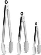 NileHome Tongs for Cooking, Professional Stainless Steel Cooking Tongs – Heat-Resistant for Grilling, BBQ, Serving Salad, Pasta, and Kitchen Use, Dishwasher Safe, Set of 7" 9" 12", Silver