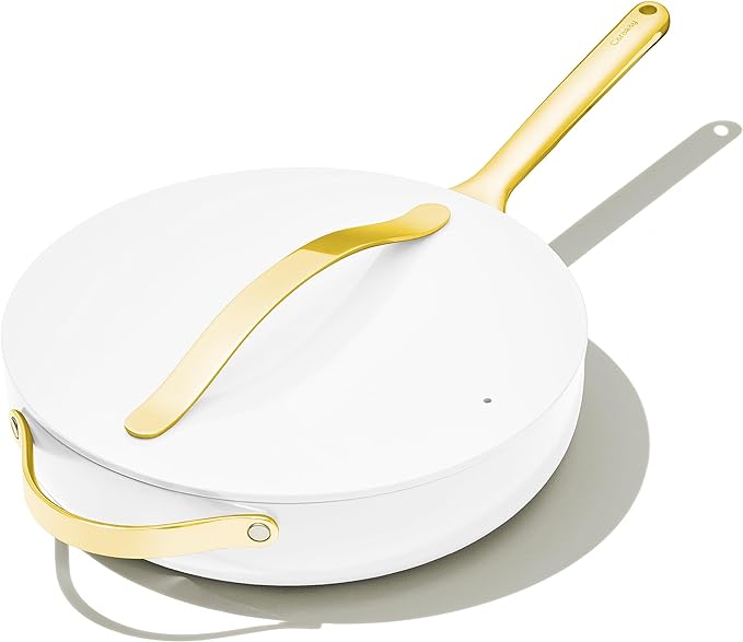 Caraway Nonstick Ceramic Sauté Pan with Lid (4.5 qt, 11.8") - Non Toxic, PTFE & PFOA Free - Oven Safe & Compatible with All Stovetops (Gas, Electric & Induction) - White