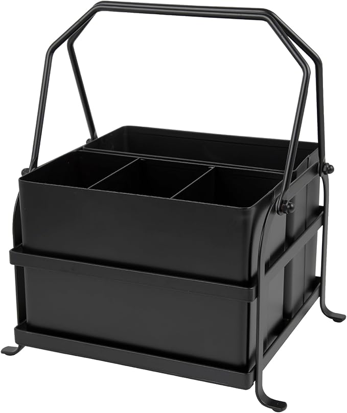 Silverware Caddy Utensil Organizer With Handle, Outdoor Picnic and Camping Utensil Holder, Flatware Holder for Party Gatherings, Metal - Black