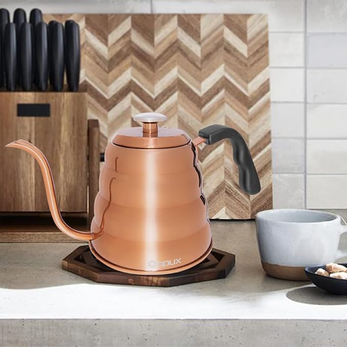 OPUX Pour Over Coffee Kettle with Gooseneck | Stainless Steel 40 oz, Stovetop Induction Goose Necked Kettle Slow Pour Drip Spout (1.2 Liter, 40 fl oz) Copper