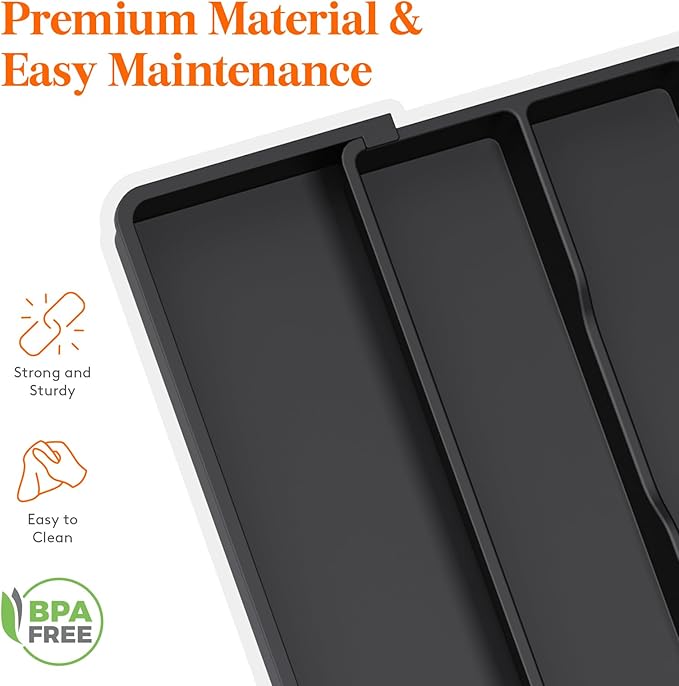 Lifewit Cooking Utensil Drawer Organizer, Expandable from 13 to 22.4 inches, Adjustable Cutlery Silverware Tray, Plastic Flatware Spatula Holder, Kitchen Tools Gadgets Storage Divider, Black