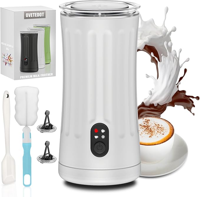 Milk Frother, 4-in-1 Electric Milk Frother and Steamer, Automatic Hot and Cold Foam Maker and Milk Warmer for Coffee, Latte, Cappuccino, Macchiato, Hot Chocolate(Pearl White)