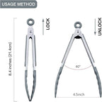 MSY BIGSUNNY Kitchen Food Tongs - 7" Mini Silicone Serving Tongs - Set of 3 (Gray)