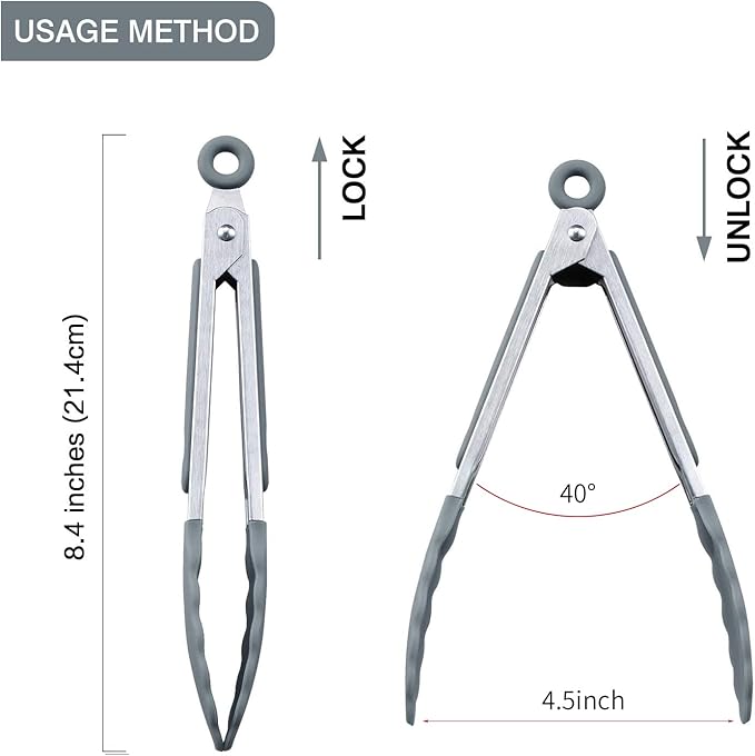 MSY BIGSUNNY Kitchen Food Tongs - 7" Mini Silicone Serving Tongs - Set of 3 (Gray)