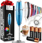 Zulay Kitchen Powerful Milk Frother Wand With 4 AA Duracell Batteries - Ultra Fast Handheld Drink Mixer - Electric Whisk Foam Maker for Coffee, Lattes, Cappuccino, Matcha & Creamer