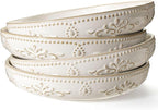 Artena Pasta Bowls, 50oz Large Salad Serving Bowls, 9.75'' Plates Bowl Set of 4, Big White Ceramic Soup Bowl for Kitchen, Embossment Shallow Dinner Bowl, Microwave Dishwasher Safe, Damask Floral