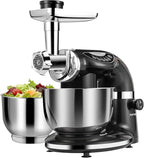 Aifeel Stand Mixer, 8.5QT+ 6QT Two Stainless Steel Bowls Electric Food Mixer, 7 in 1 Multifunctional Kitchen Mixer with Dough Hook, Whisk, Beater, Meat Grinder,Pasta & Cookie Maker-Black