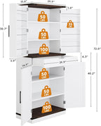 72" Tall Storage Cabinet, Kitchen Pantry Cabinet with Adjustable Shelves & Sturdy Steel Frame, Farmhouse Pantry Storage with 4 Barn Doors for Kitchen, Dining Room, and Living Room, White