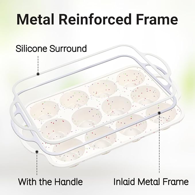 Silicone Muffin Pans for Baking, Metal Reinforced Frame 12 Cups Regular Size Silicone Cupcake Pan Nonstick Muffin Tin for Baking Muffin, Cupcake, Frittatas,BPA Free, Dishwasher Safe