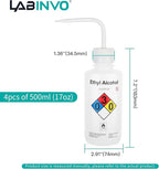 4PCS of Ethyl Alcohol Wash Bottles, Vol.500ml (17oz), Narrow Mouth, Self-Venting Safety Wash Bottle, LDPE Material, IN-WBE500