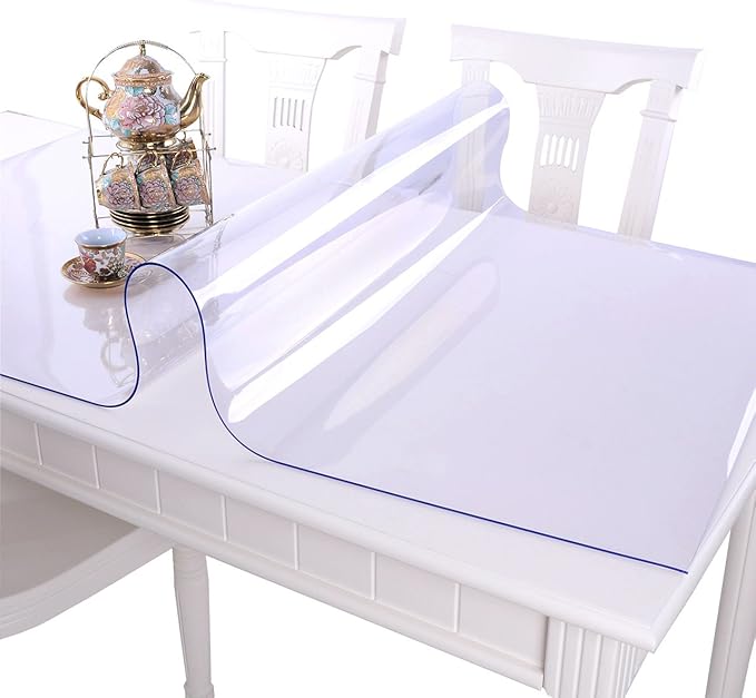 NECAUX Custom 56 x 100 Inch Clear Table Cover Protector, 1.5mm Thick Wood Grain Transparent Table Pad Non-Slip Tablecloth Plastic Protective Pad for Dining Room Table Conference Table Meeting Table