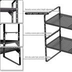 Expandable Cabinet Storage Shelf Organizer Rack, Heavy Duty Steel Metal Spice Rack Adjustable Height Home Office Pantry Shelf Space Riser for Counter Kitchen Organization -Black