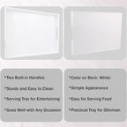 White Serving Tray for Coffee Table, Rectangular Plastic Decorative Tray with Handles for Entertaining, Outdoor Patio, Living Room, Ottoman, Bathroom Counter, 11.8”*15.7”*1.6”