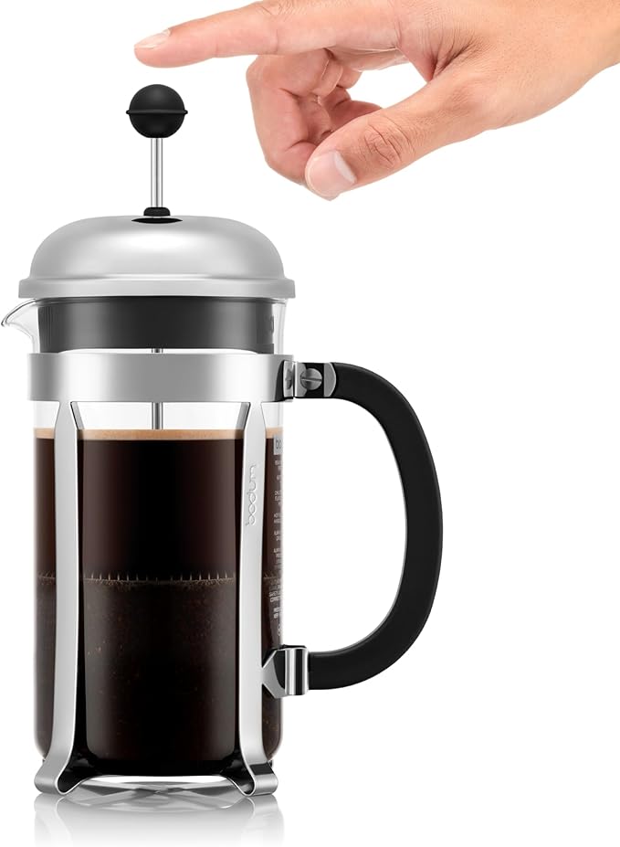 Bodum 34oz Chambord French Press Coffee Maker, High-Heat Borosilicate Glass, Polished Stainless Steel – Made in Portugal