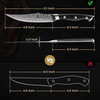 Steak Knives Set of 8, 4.8 Inch Straight Edge Ultra Sharp Durable Meat knives with Rest, High Carbon Stainless Steel Damascus Pattern Triple Rivet Handle, Ideal for Home Restaurant Party