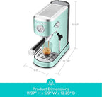 CASABREWS CM5418 Espresso Machine 20 Bar, Cappuccino Machine with Milk Frother Steam Wand, Stainless Steel Espresso Maker for Home, Espresso Coffee Machine with 34oz Removable Water Tank, Pastel Green