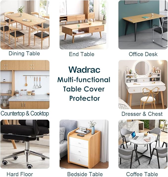 Wadrac Clear Table Protector Plastic Table Cloths PVC Night Stand Table Cover Mat Office Desk Mat Shelf Surface Protection Crystal Children Painting Cover Pad Transprent Rectangular 38x72 inch