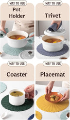 Heat-Resistant Silicone Trivet Mats, Non-Slip Hot Plate Holder for Kitchen Countertops & Dining Table, Reusable Pot Holder Pad with Secure Grip, Dishwasher Safe (Grey, Diameter: 30cm/11.81")
