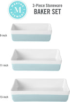 MARTHA STEWART 3 Piece Oven to Table Stoneware Bakeware, Baking Dish & Casserole Set - Dusty Blue