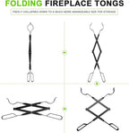 Fireplace Tongs 26”, himaly Heavy Duty Wrought Iron Steel Fireplace Poker Tools - Rust Resistant Black Finish, Fire Pit Poker Log Grabber for Indoor/Outdoor
