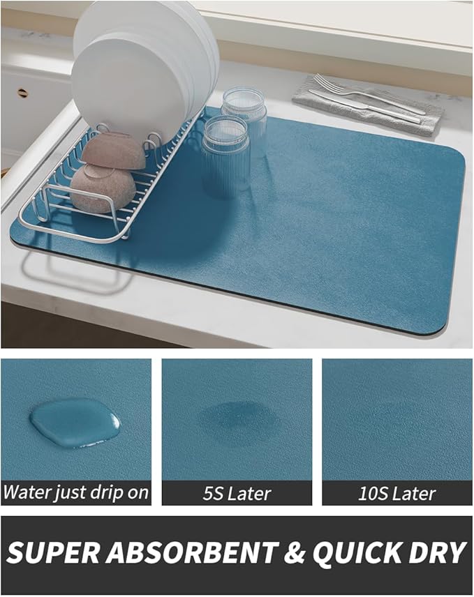 AMOAMI-Coffee Mat Hide Stain Rubber Backed Absorbent Dish Drying Mat for Kitchen Counter-Coffee Bar Accessories Fit Under Maker Machine Pot Espresso Machine Dish Rack