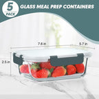 KOMUEE 30 oz 5 Pack Glass Meal Prep Containers, Glass Storage Containers with Lids - Dishwahser, Microwave, Oven and Freezer Safe