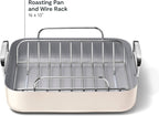 Caraway Roasting Pan - 16x13” Roasting Pan with Rack - Non-Stick Ceramic Coated - Non Toxic, PTFE & PFOA Free - Oven Safe & Compatible with All Stovetops - Cream