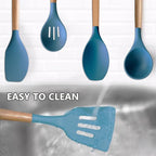 Silicone Kitchen Cooking Utensils Set 5Pcs Non-Stick Silicone Kitchen Utensils Set Spatula Spoon Turner Ladle with Wooden Handle, Heat Resistant Cooking Gadgets for Nonstick Cookware BPA-FREE
