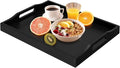 Bamboo Food Serving Tray with Handles, Breakfast Bed Tray for Tea,Snack,Dinner, Home Decorative Storage Food, Platter, Ottoman for Kitchen Counter, Bathroom, Restaurant (Black)