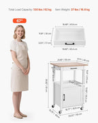 VEVOR Kitchen Island Cart with Single Door Cabinet, Mobile Carts with Drawer, Towel Rack, Hooks, Portable Table on Swivel Wheels, Small Coffee Islands Microwave Stand for Dining Room, 18x23 in, White