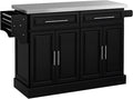 HOMCOM Rolling Kitchen Island Cart with Wheels, Portable Island Table for Kitchen with Stainless Steel Top, Adjustable Shelves, 2 Drawers, Spice, Knife and Towel Rack, Black