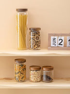 Kanwone Airtight Food Storage Containers with Bamboo lids set of 5, Stackable Food Storage Containers, Glass Canisters for Pantry, kitchen, Flour, Sugar, Tea, Coffee, Pasta, Cookies, Rice and Spice