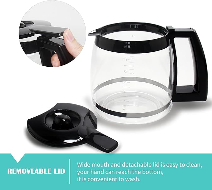 14-Cup Glass Replacement Coffee Carafe Compatible with Cuisinart Coffee Maker Models DCC-2200, DCC-2600, DCC-2800, DCC-3200, and DCC-3200P1, Coffee Pot Decanter Pitcher, Black Handle