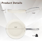 9.5" Ceramic Frying Pan Nonstick, Skillet, Cooking Pan Non Toxic with Stay Cool Handle for Induction, Chef's Pan, PTFE & PFAS & PFOA Free, Dishwasher/Oven Safe, White