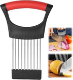 Onion Slice Holder, 2024 New Stainless Steel Holder for Slicing, Chopper Assistant Tool, Cutter for Meat, Onion, Potato, Tomato Kitchen Gadgets (Red, 1 Pack)