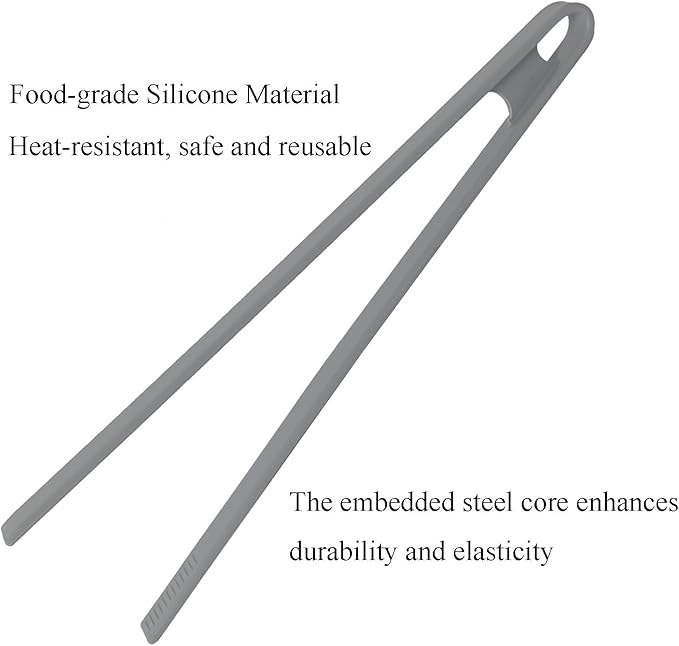 1Pcs Silicone Toaster Tong, 11.6 Inch Long Silicone Kitchen Tong for Toaster Cooking Utensil Bread Waffle Tong Food Tweezer Grey Toast Tong for Cooking Serving Bacon Salad Fruit Food, SATONBEYI