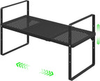 Expandable Cabinet Organizer Shelf, Stackable Shelf Riser for Small Kitchen Pantry Desk Cupboard Tabletop Countertop Home Office, Heavy Duty, Black Small 1 Pack